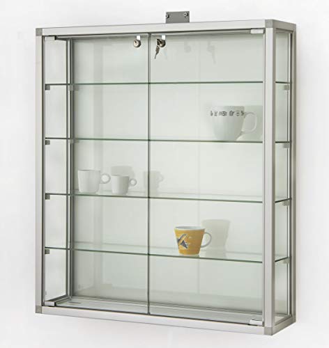 MHN Wandvitrine T 19 x B 78 x H 88 cm - breite Sammler Hängevitrine abschließbar - große Glas-Vitrine Wand hängend - Sammlervitrine Aluminium CPq - ohne Beleuchtung von MHN