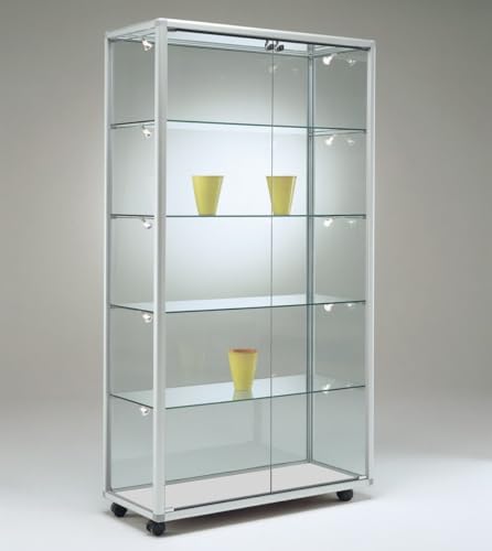 MHN Glasvitrine mit Rollen T 42,5 x B 99 x H 184,5 cm - schmale Glas Standvitrine abschließbar - Ausstellungs-Vitrine ohne Beleuchtung von MHN