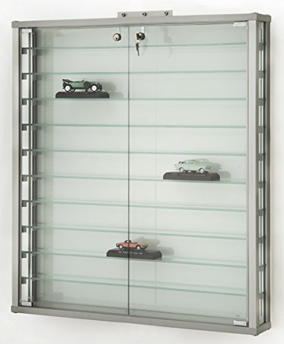 MHN Wandvitrine T 11 x B 78 x H 86,5 cm - schmale Sammler Hängevitrine abschließbar - kleine Glas-Vitrine Wand hängend - Sammlervitrine Aluminium - ohne Beleuchtung von MHN