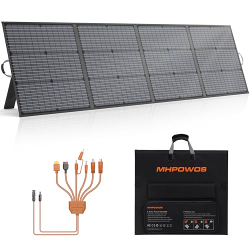 MHPOWOS 220W Tragbares Solarpanel, IP67 Wasserdichtes 40V Monokristallines Faltbares Solarpanel Power Backup, Langlebiges Solar Ladegerät Solarpanel Kit für Powerstation RV Camping Off Grid Angeln von MHPOWOS