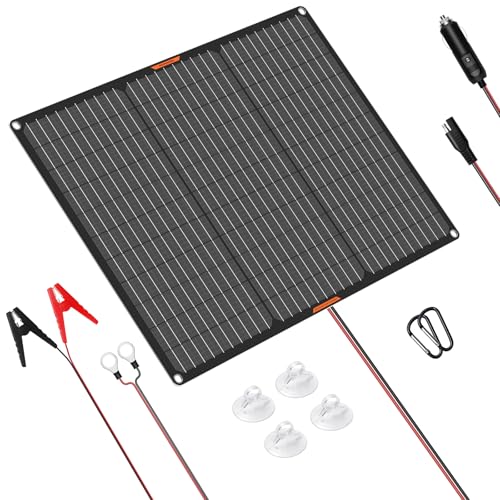 MHPOWOS 50W 12V Solar-Autobatterie-Ladegerät, Solarpanel Maintainer Tragbar Wasserdicht Power Solar-Erhaltungsladegerät für Boot Automotive Wohnmobil mit Alligator Clip von MHPOWOS