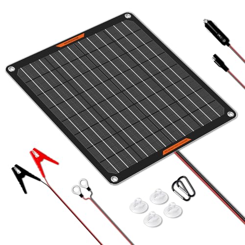 MHPOWOS Solar-Batterie-Ladegerät 10W, 12V Solar-Panel Auto-Batterie-Wartungsgerät Portable Waterproof Power Solar Trickle Charger für Auto Boot Automotive mit Alligator-Clip von MHPOWOS
