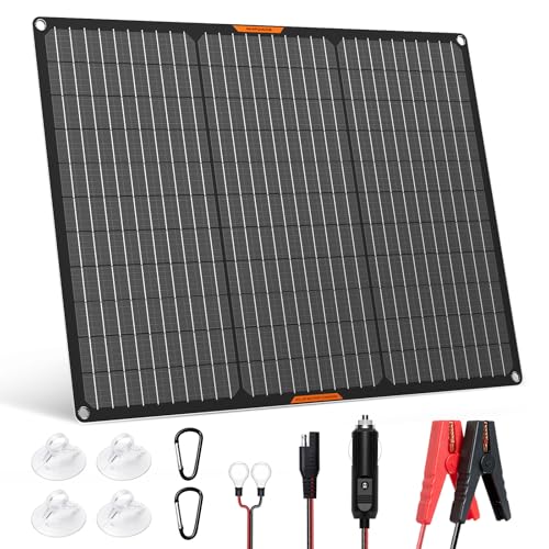 MHPOWOS Solar-Panel 50W 12V Solar-Autobatterie-Ladegerät Maintainer Portable Waterproof Power Solar Trickle Charger für Auto Boot Automotive RV mit Zigarettenanzünder-Stecker & Alligator Clip von MHPOWOS