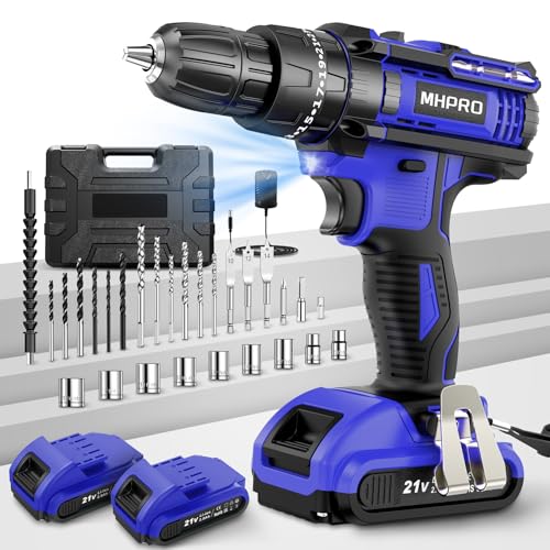 Akkuschrauber 21V, MHPRP Akku Bohrschrauber Set mit 2 Akkus 2000mAh, 42Nm Akku Bohrmaschine, 25+3 Drehmomentstufen, 10mm Bohrfutter,2 Gang, LED Licht, 30tlg Zubehöre Set für Haus und Garten DIY Proje Akkuschrauber 21V, MHPRP Akku Bohrschrauber Set mit 2 Akkus 2000mAh, 42Nm Akku Bohrmaschine, 25+3 Drehmomentstufen, 10mm Bohrfutter,2 Gang, LED Licht, 30tlg Zubehöre Set für Haus und Garten DIY Proje von MHPRO