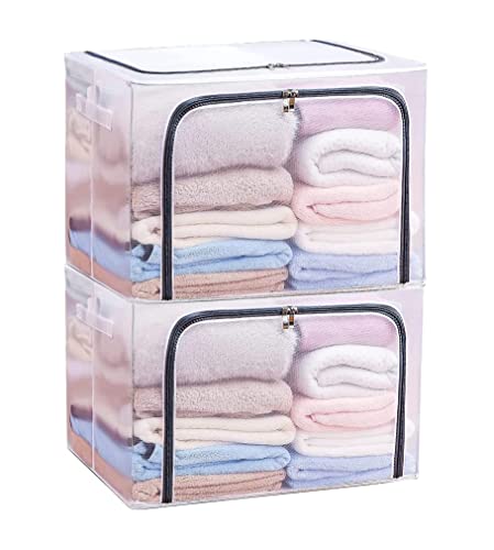 MHTECH Faltbare Aufbewahrungstasche – Aufbewahrung von Steppdecken, Kissen, saisonaler Kleidung, wasserdichter Staub mit großem durchsichtigem Fenster (Transparent-2-80L) von MHtech