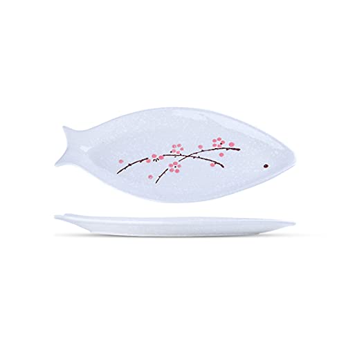 MHUI Fischteller Handbemalte Fischform Keramikteller Porzellan Teller Floral Steakgerichte Tablett Vorspeise Dessert Snackteller, 2 Stück,B von MHUI