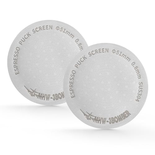 MHW-3BOMBER 2Pcs Puck Screen 51mm, 0.8mm Dicke Edlstahl 180μm Espresso Sieb für Siebträger, Espresso zubehör Metall Kaffeefilter Wiederverwendbare Espressofilter für 58mm Portafilter Modell: FG5580S*2 von MHW-3BOMBER