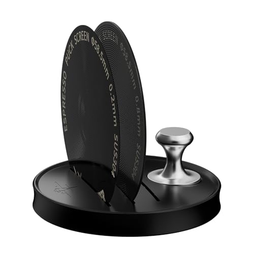MHW-3BOMBER 58,5mm Puck Screen Set,wiederverwendbarer Espresso Metallfilter (0,2mm & 0,8mm) mit Titanbeschichtung, Espresso Puck Screen Ständer & magnetischer Halterung Modell: FG7053B-OS von MHW-3BOMBER