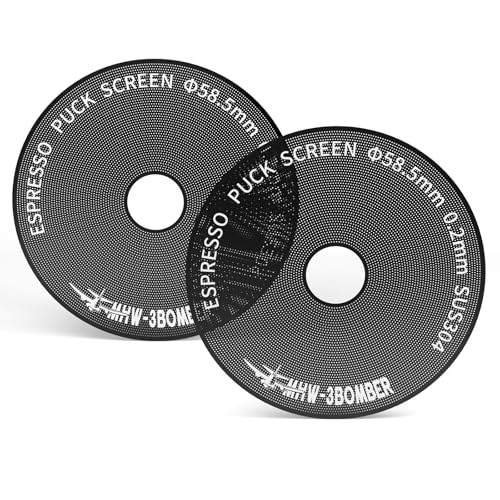 MHW-3BOMBER Puck Screen 58,5mm 2 Stück – 0,2mm Ultrafeines Titan-beschichtetes Espresso Sieb mit Rundem Loch, Wiederverwendbarer Metallfilter Kompatibel mit für La Marzocco/Gaggia FG5643-OS von MHW-3BOMBER