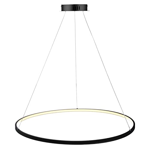 MHXZKHL Kreis LED Pendelleuchte, Modern Einfach Metall Insel Lüster Verstellbar Hängelampe Deckenbeleuchtung Für Wohnzimmer Esstisch,Black+Warm White-60cm 38W von MHXZKHL