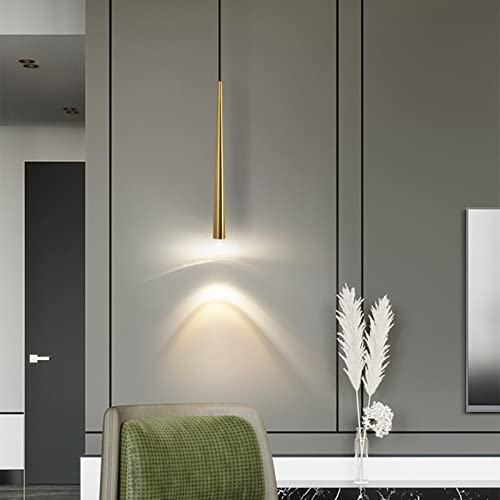 MHXZKHL Lange Röhre Pendelleuchte LED Modern Kegel Deckenbeleuchtung Verstellbar Hängelampe Für Wohnzimmer Esstisch Treppenhaus,Gold+Natural White-7W von MHXZKHL