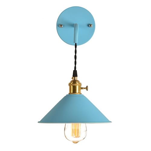 MHXZKHL Macaron Wandlampe Nordischer Stil E27 Edison Lampenhalter Kerzenwandleuchte Matt Schirm Wandleuchten Für Nachttischlampen Schminkleuchten(Size:Warmweiß,Color:Blau) von MHXZKHL