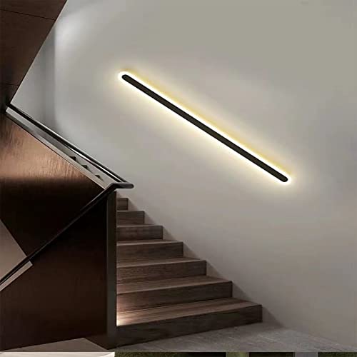 MHXZKHL Modern Langer Streifen LED Wandleuchte Nordischer Stil Linear Wandleuchte Aluminium Innen Hintergrundwandleuchte Für Bett Flur Treppe(Size:120CM, 50W,Color:Schwarz, neutrales Licht) von MHXZKHL
