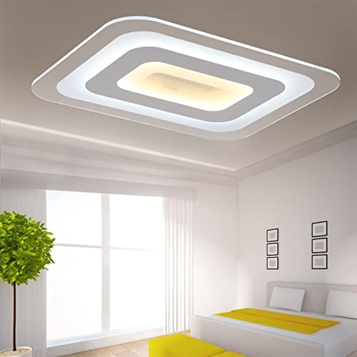 MHXZKHL Rechteckig LED Deckenleuchte Ultradünn Acryl Deckenlampe Modern Unterputzmontage Deckenbeleuchtung für Wohnzimmer Schlafzimmer Flur Büro,Cool+Warm-40x60CM von MHXZKHL