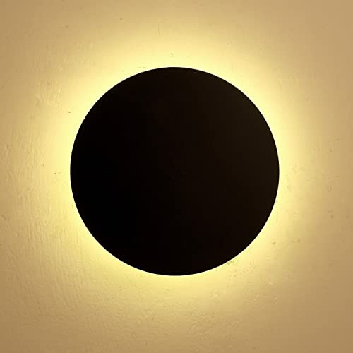 MHXZKHL Rund Macaron LED Wandleuchte Modern Schlicht Wandlampe Mini Metall Innen Wandbeleuchtung für Schlafzimmer Wohnzimmer Treppen(30cm, 18W,Black, Stepless Dimming) von MHXZKHL
