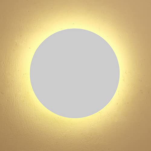 MHXZKHL Rund Macaron LED Wandleuchte Modern Schlicht Wandlampe Mini Metall Innen Wandbeleuchtung für Schlafzimmer Wohnzimmer Treppen(30cm, 18W,White, 3 Colour Light) von MHXZKHL