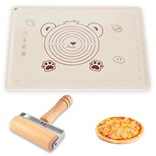 Silikonmatte Groß, Backmatte Silikon 70 x 50 cm Antihafte Küche Teigmatte mit Teigroller BPA Frei XXL Backunterlage für Pizza Nudelteig Cookie Fondant Gebäc von MHYMX