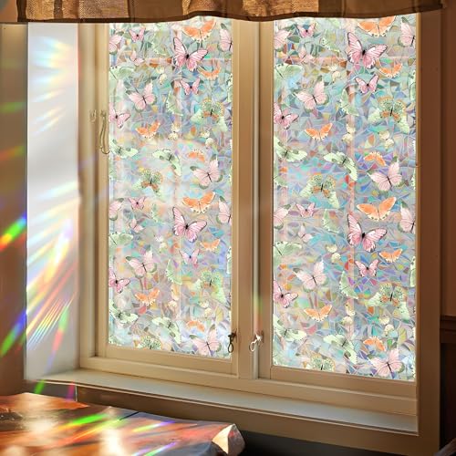 Regenbogen Folie Fenster, Fensterfolie Blickdicht Bunt Klebefolie Fenster Sichtschutz Glasfolie Selbstklebend mit Motiv Fensterfolie Buntglas Selbsthaftend Suncatcher Sticker von MHYMX