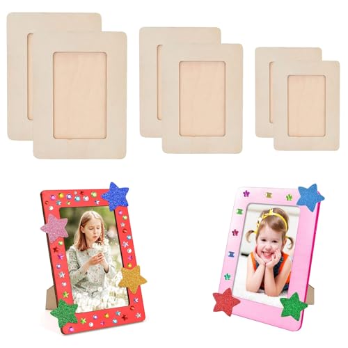 MHYMX Bilderrahmen zum Bemalen, 6 Stück Bastelrahmen Holz DIY Holzbilderrahmen Naturholz Fotorahmen Picture Frame Set für Tischdisplay Und Basteln DIY Malprojekte von MHYMX