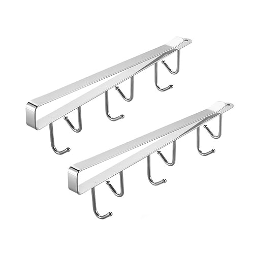 MHYMX Tassenhalter Schrankeinsatz, 2 Stücke Becherhalter Schrank Getränkehalter unter Schrank ohne Bohren Tassen Haken Hängen Haken Rack Halter Küchenutensilienhalter (Silber) von MHYMX