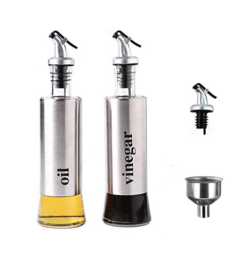 MHtech 300ml Edelstahl Sichtbare Cruet,Essig Öl Dispenser Flasche mit Hebel Release Ausgießer für Öl,Essig. Staub- und auslaufsicher Küchengerät (300ml + 2 Stück) (Silber) von MHtech