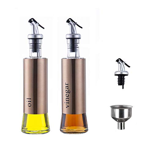 MHTECH 300ml Edelstahl Sichtbare Cruet Essig Öl Dispenser Flasche mit Hebel Release Ausgießer für Öl,Essig. staub- und auslaufsicher Küchengerät (300ml + 2 Stück) von MHTECH