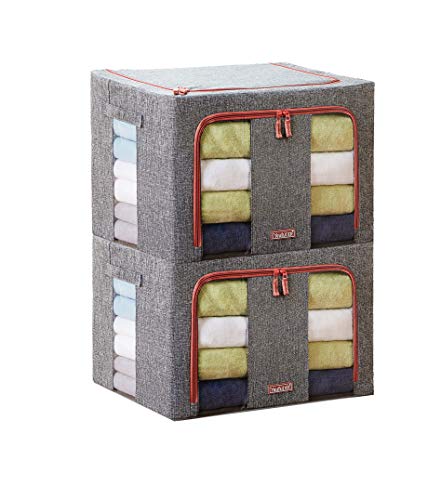 MHtech Set mit 2 Stück Faltbare Quilt Aufbewahrungstasche -zum Aufbewahren von Quilt,Kissen,saisonale Kleidung,Wasserdicht und staubdicht mit großem transparentem Fenster,Eingebaute Metallhalterung von MHtech