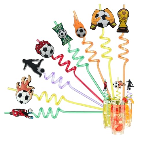 MHwan 8 Stück Fussball Strohhalme Kinder, Fußball Deko Geburtstag, Wiederverwendbare Strohhalme, Geeignet für Kindergeburtstag, Fussball Party Deko, Familienfeiern von MHwan