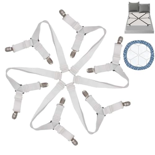 MHwan Bettlakenspanner Verstellbar, Bettlaken Spanner mit 6 Seiten und 12 starken Metallklammern, der die Bettlakenklemmen nicht beschädigt und für runde und eckige Matratzen aller Größen geeignet ist von MHwan