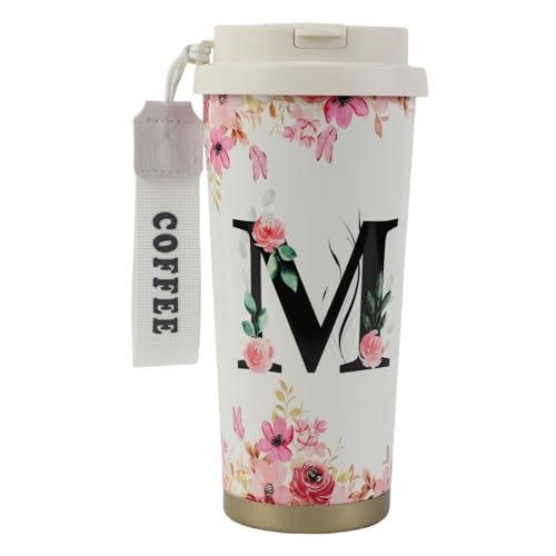 MHwan Kaffeebecher To Go, Doppelschichtiger Vakuum-Kaffee Thermobecher (530 ml), Personalisiertes Geschenk für Frauen mit Den Initialen A-Z, Kann Direkt Oder mit Einem Strohhalm Getrunken Werden von MHwan