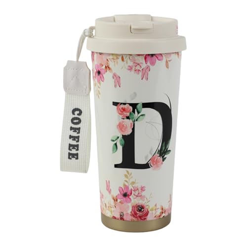 MHwan Kaffeebecher To Go, Doppelschichtiger Vakuum-Kaffee Thermobecher (530 ml), Personalisiertes Geschenk für Frauen mit Den Initialen A-Z, Kann Direkt Oder mit Einem Strohhalm Getrunken Werden von MHwan