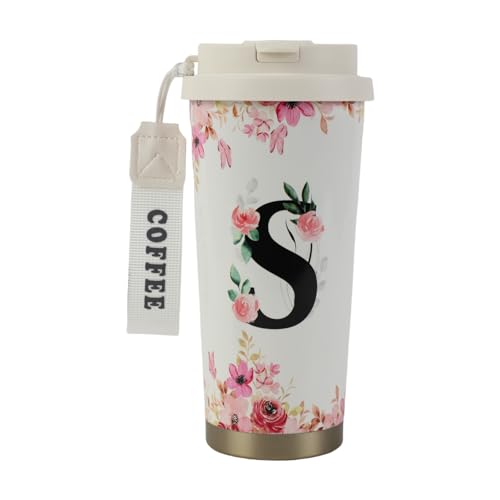 MHwan Kaffeebecher To Go, Doppelschichtiger Vakuum-Kaffee Thermobecher (530 ml), Personalisiertes Geschenk für Frauen mit Den Initialen A-Z, Kann Direkt Oder mit Einem Strohhalm Getrunken Werden von MHwan