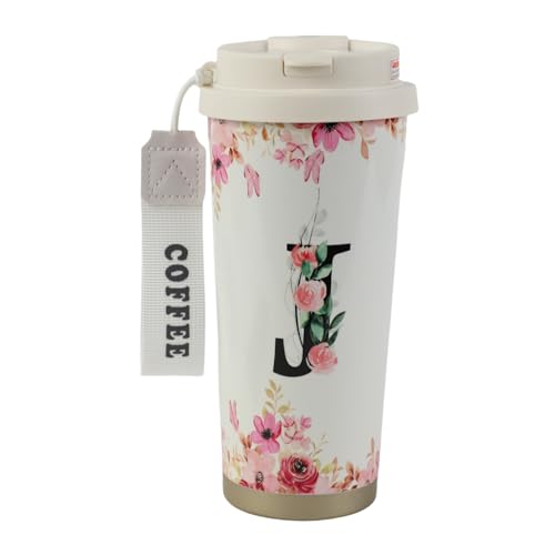 MHwan Kaffeebecher To Go, Doppelschichtiger Vakuum-Kaffee Thermobecher (530 ml), Personalisiertes Geschenk für Frauen mit Den Initialen A-Z, Kann Direkt Oder mit Einem Strohhalm Getrunken Werden von MHwan