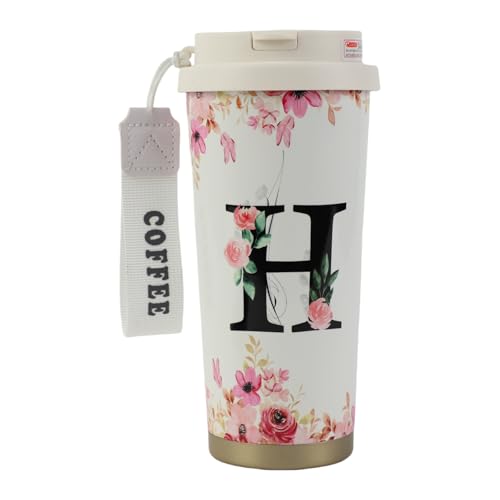 MHwan Kaffeebecher To Go, Doppelschichtiger Vakuum-Kaffee Thermobecher (530 ml), Personalisiertes Geschenk für Frauen mit Den Initialen A-Z, Kann Direkt Oder mit Einem Strohhalm Getrunken Werden von MHwan
