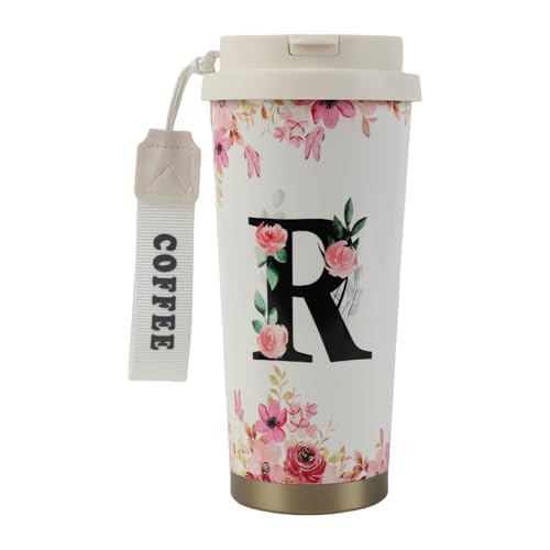 MHwan Kaffeebecher To Go, Doppelschichtiger Vakuum-Kaffee Thermobecher (530 ml), Personalisiertes Geschenk für Frauen mit Den Initialen A-Z, Kann Direkt Oder mit Einem Strohhalm Getrunken Werden von MHwan