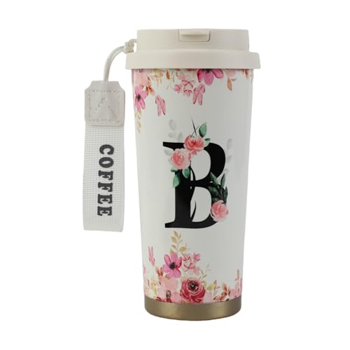 MHwan Kaffeebecher To Go, Doppelschichtiger Vakuum-Kaffee Thermobecher (530 ml), Personalisiertes Geschenk für Frauen mit Den Initialen A-Z, Kann Direkt Oder mit Einem Strohhalm Getrunken Werden von MHwan