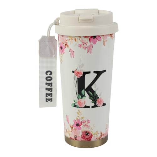 MHwan Kaffeebecher To Go, Doppelschichtiger Vakuum-Kaffee Thermobecher (530 ml), Personalisiertes Geschenk für Frauen mit Den Initialen A-Z, Kann Direkt Oder mit Einem Strohhalm Getrunken Werden von MHwan