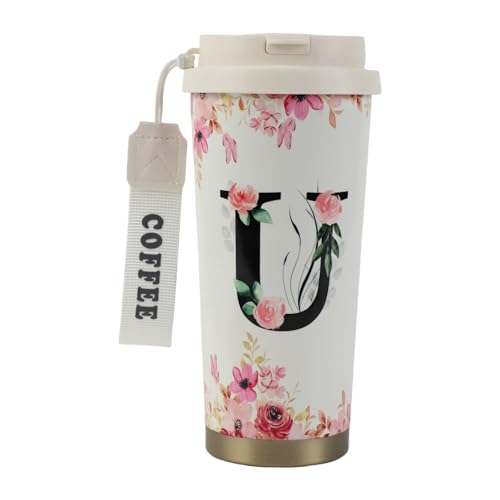 MHwan Kaffeebecher To Go, Doppelschichtiger Vakuum-Kaffee Thermobecher (530 ml), Personalisiertes Geschenk für Frauen mit Den Initialen A-Z, Kann Direkt Oder mit Einem Strohhalm Getrunken Werden von MHwan
