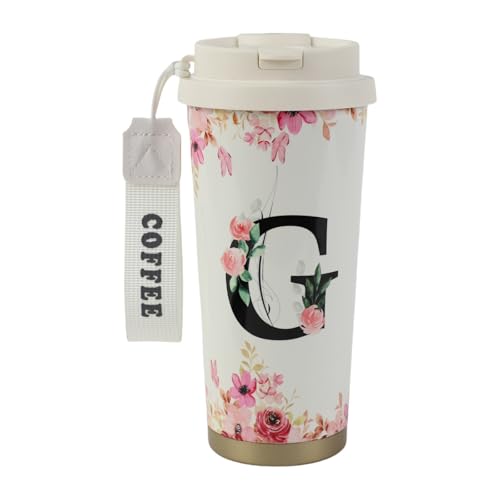 MHwan Kaffeebecher To Go, Doppelschichtiger Vakuum-Kaffee Thermobecher (530 ml), Personalisiertes Geschenk für Frauen mit Den Initialen A-Z, Kann Direkt Oder mit Einem Strohhalm Getrunken Werden von MHwan