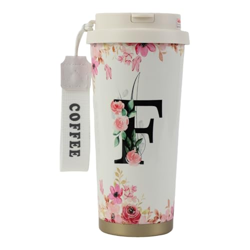 MHwan Kaffeebecher To Go, Doppelschichtiger Vakuum-Kaffee Thermobecher (530 ml), Personalisiertes Geschenk für Frauen mit Den Initialen A-Z, Kann Direkt Oder mit Einem Strohhalm Getrunken Werden von MHwan