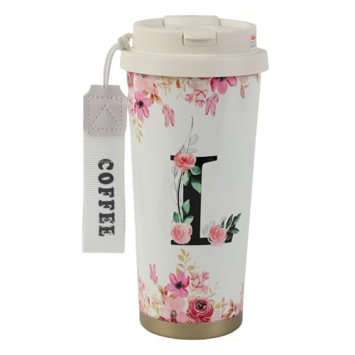 MHwan Kaffeebecher To Go, Doppelschichtiger Vakuum-Kaffee Thermobecher (530 ml), Personalisiertes Geschenk für Frauen mit Den Initialen A-Z, Kann Direkt Oder mit Einem Strohhalm Getrunken Werden von MHwan