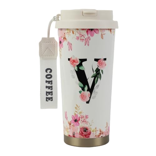 MHwan Kaffeebecher To Go, Doppelschichtiger Vakuum-Kaffee Thermobecher (530 ml), Personalisiertes Geschenk für Frauen mit Den Initialen A-Z, Kann Direkt Oder mit Einem Strohhalm Getrunken Werden von MHwan