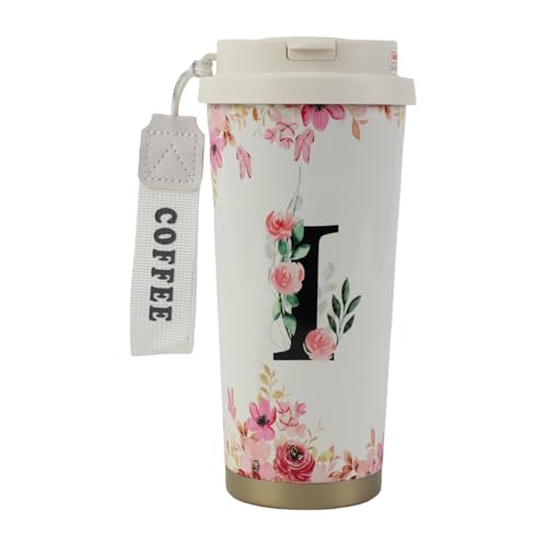 MHwan Kaffeebecher To Go, Doppelschichtiger Vakuum-Kaffee Thermobecher (530 ml), Personalisiertes Geschenk für Frauen mit Den Initialen A-Z, Kann Direkt Oder mit Einem Strohhalm Getrunken Werden von MHwan