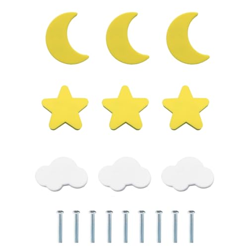 MHwan Schrankknöpfe, 9 Stück Soft Rubber Anti-Collision Schubladenknöpfe Kinder, Sterne, Mond, Wolken Knauf für Schrank Möbelknöpfe Kinder, Möbelknauf und Schranktürknöpfe für Babysicherheit (Gelb) von MHwan