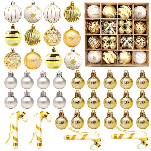 MHwan Weihnachtskugeln Gold, 40 Stück 6CM & 3CM Exquisit Bemalte Weihnachtsbaumschmuck Set, Funkelnde Christbaumschmuck Kunststoff, Fallsichere und Langlebige Christbaumkugeln Weihnachtsbaumkugeln MHwan Weihnachtskugeln Gold, 40 Stück 6CM & 3CM Exquisit Bemalte Weihnachtsbaumschmuck Set, Funkelnde Christbaumschmuck Kunststoff, Fallsichere und Langlebige Christbaumkugeln Weihnachtsbaumkugeln von MHwan
