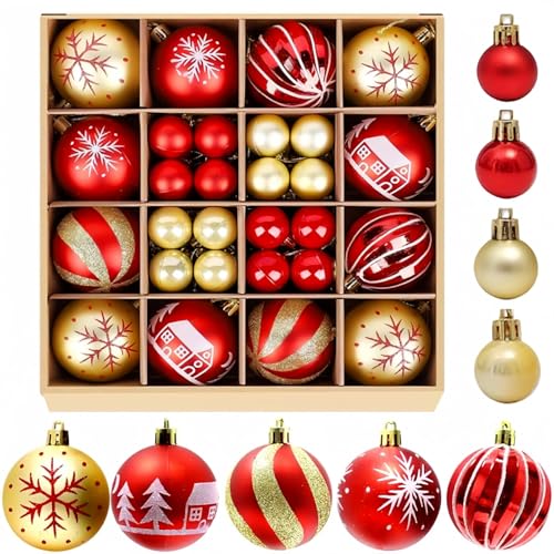 MHwan Weihnachtskugeln Rot, 44 Stück 6CM & 3CM Exquisit Bemalte Weihnachtsbaumschmuck Set, Funkelnde Christbaumschmuck Kunststoff, Fallsichere und Langlebige Christbaumkugeln Weihnachtsbaumkugeln von MHwan
