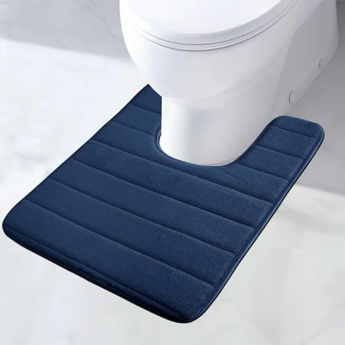 MI CASA WC Vorleger mit Ausschnitt Memory Foam Badematte rutschfest Toilettenteppich Badezimmerteppich Badvorleger Saugfähige Badezimmer Fußmatte, Schnelltrocknend, WC Teppich Blau 50x60cm von MI CASA