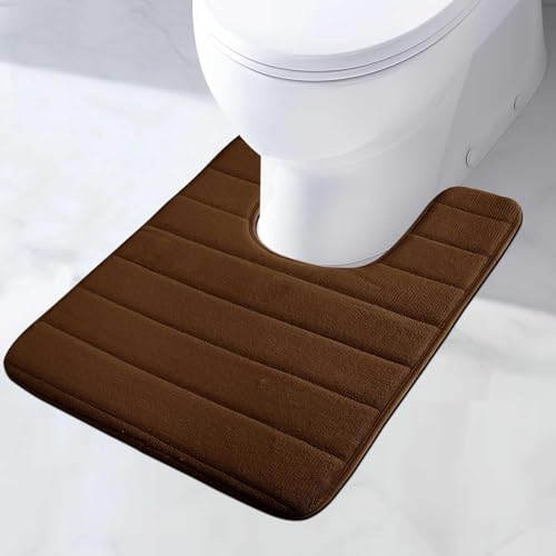 MI CASA WC Vorleger mit Ausschnitt Memory Foam Badematte rutschfest Toilettenteppich Badezimmerteppich Badvorleger Saugfähige Badezimmer Fußmatte, Schnelltrocknend, WC Teppich Braun 50x60cm von MI CASA