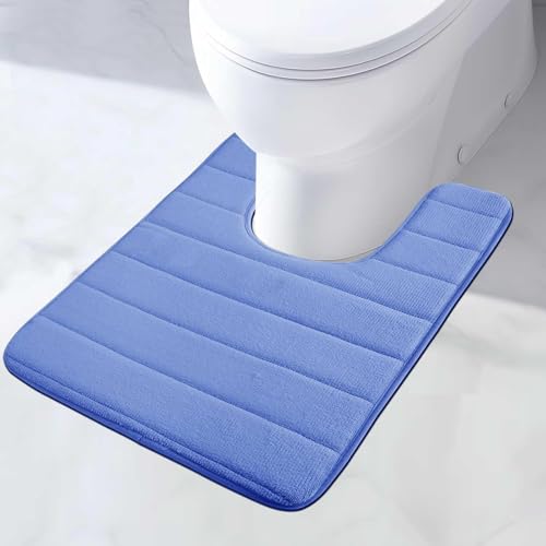 MI CASA WC Vorleger mit Ausschnitt Memory Foam Badematte rutschfest Toilettenteppich Badezimmerteppich Badvorleger Saugfähige Badezimmer Fußmatte, Schnelltrocknend, WC Teppich Hellblau 50x60cm von MI CASA