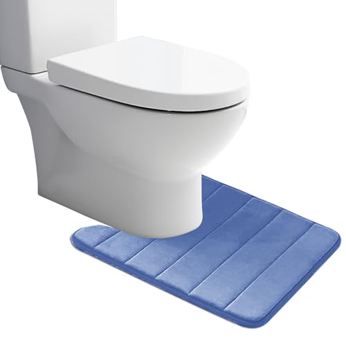 MI CASA WC Vorleger mit Ausschnitt Memory Foam Badematte rutschfest Toilettenteppich Badezimmerteppich Badvorleger Saugfähige Badezimmer Fußmatte, Schnelltrocknend, WC Teppich Hellblau 50x60cm von MI CASA